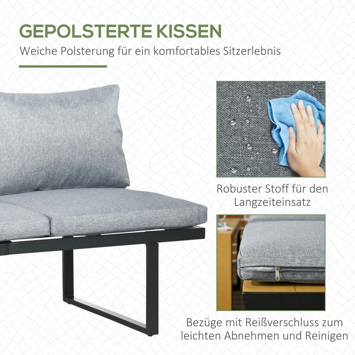 GARTENMÖBEL-SET, Aluminium, Hellgrau - Hellgrau, Metall - Outsunny