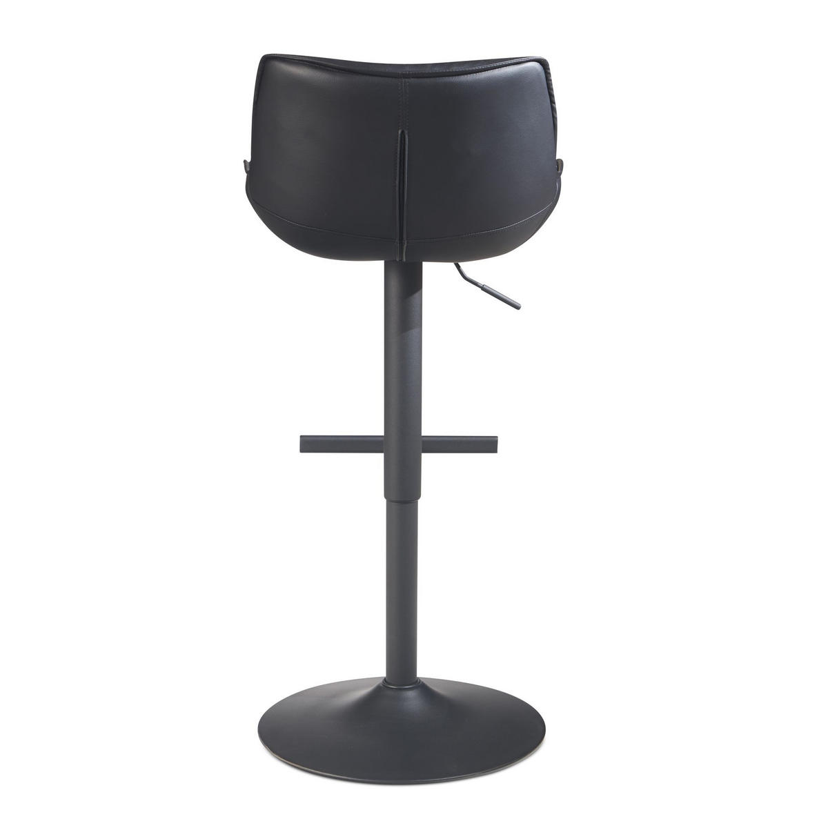 BARHOCKER – Kunstleder Schwarz, Rückenlehne, höhenverstellbar 86–106 cm, Trompetenfuß, 100 kg - Schwarz, Kunststoff/Textil (45/106/55cm) - KADIMA DESIGN