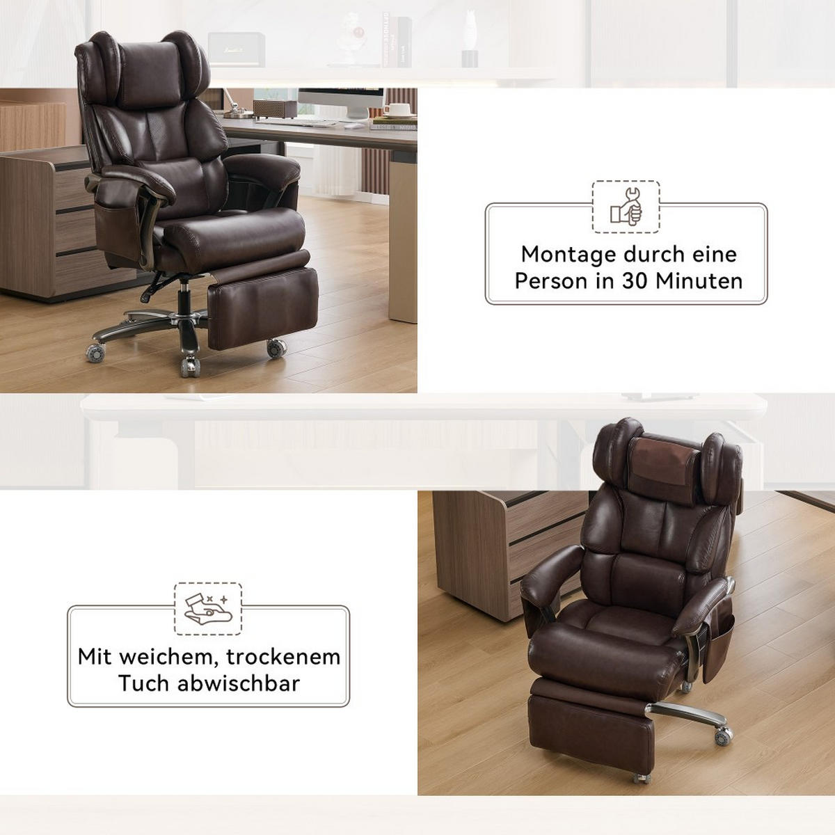 CHEFSESSEL mit Massage-Heizung Braun - Braun, Naturmaterialien (76.5/121.5/85.5cm)