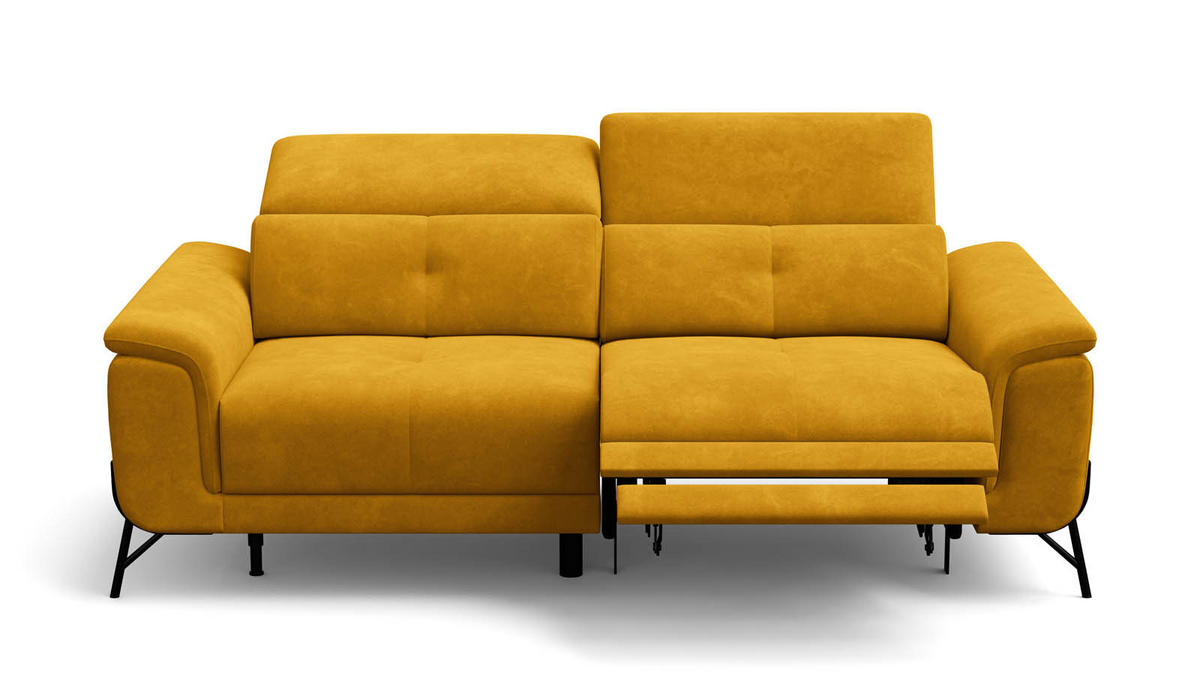 SOFA RELAX AVENA 3-Sitzer, gelber Veloursstoff - Gelb/Schwarz, Holz/Textil (204/80/108cm) - Wozimo