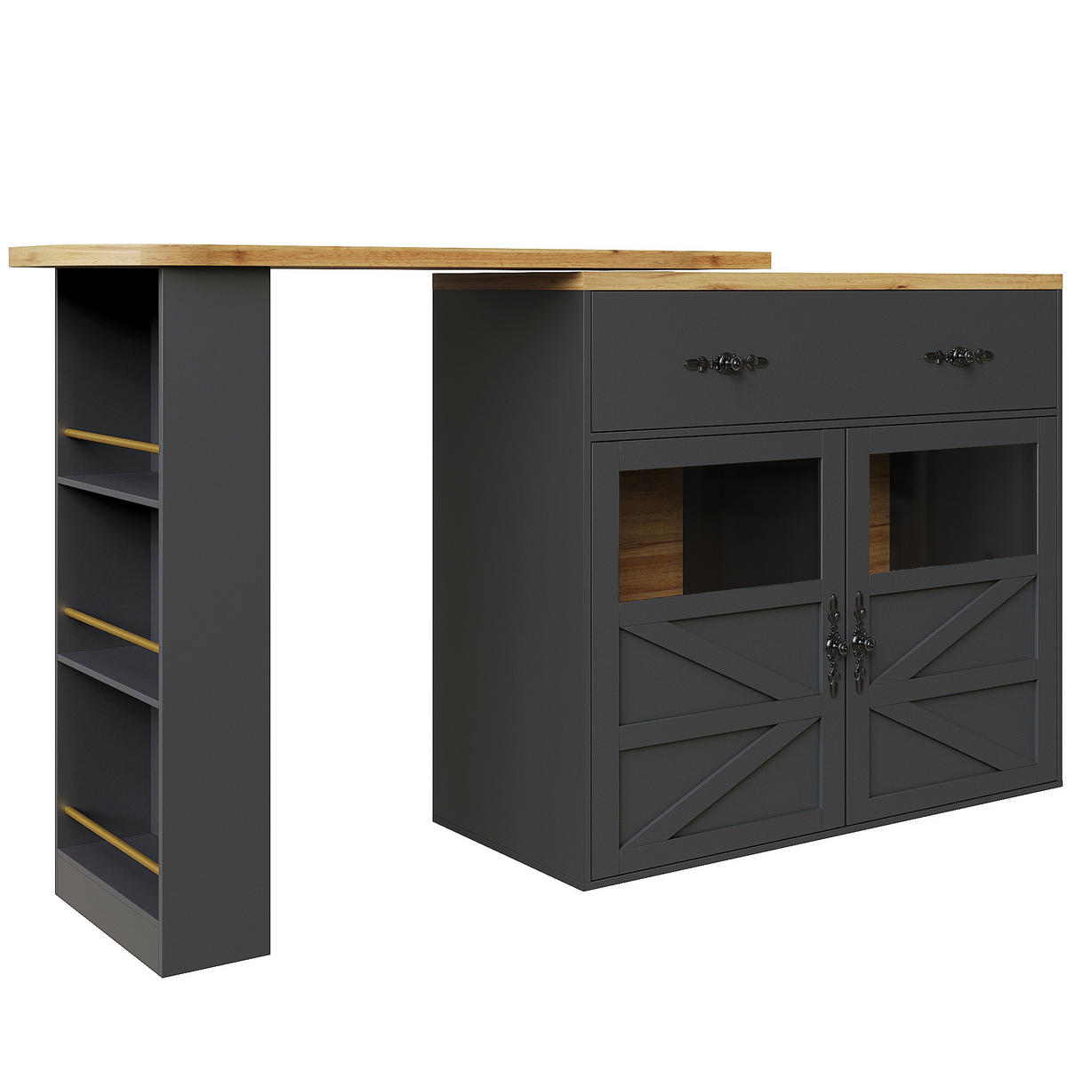 BARTISCH ausziehbar drehbar 138-204x39x104 cm MDF Black - Schwarz, Holzwerkstoff (35/104/204cm) - Meubliv