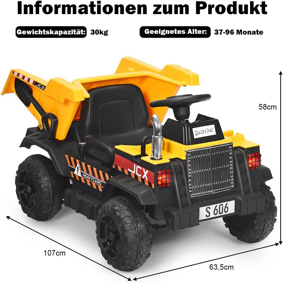 TRAKTOR 12V Kinder Gelb - Gelb, Kunststoff (63.5/58/107cm) - COSTWAY