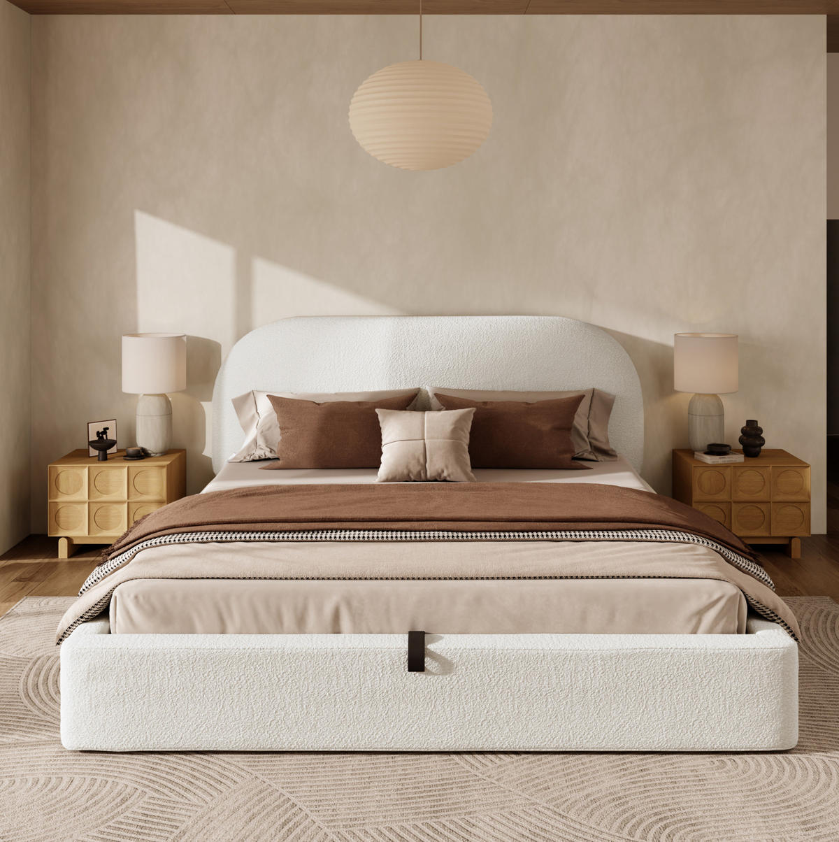 POLSTERBETT 180/200 cm mit hydraulischem Stauraum, Lattenrost und Matratze, Bouclé, Beige - Beige, Textil (180/200cm) - Redom