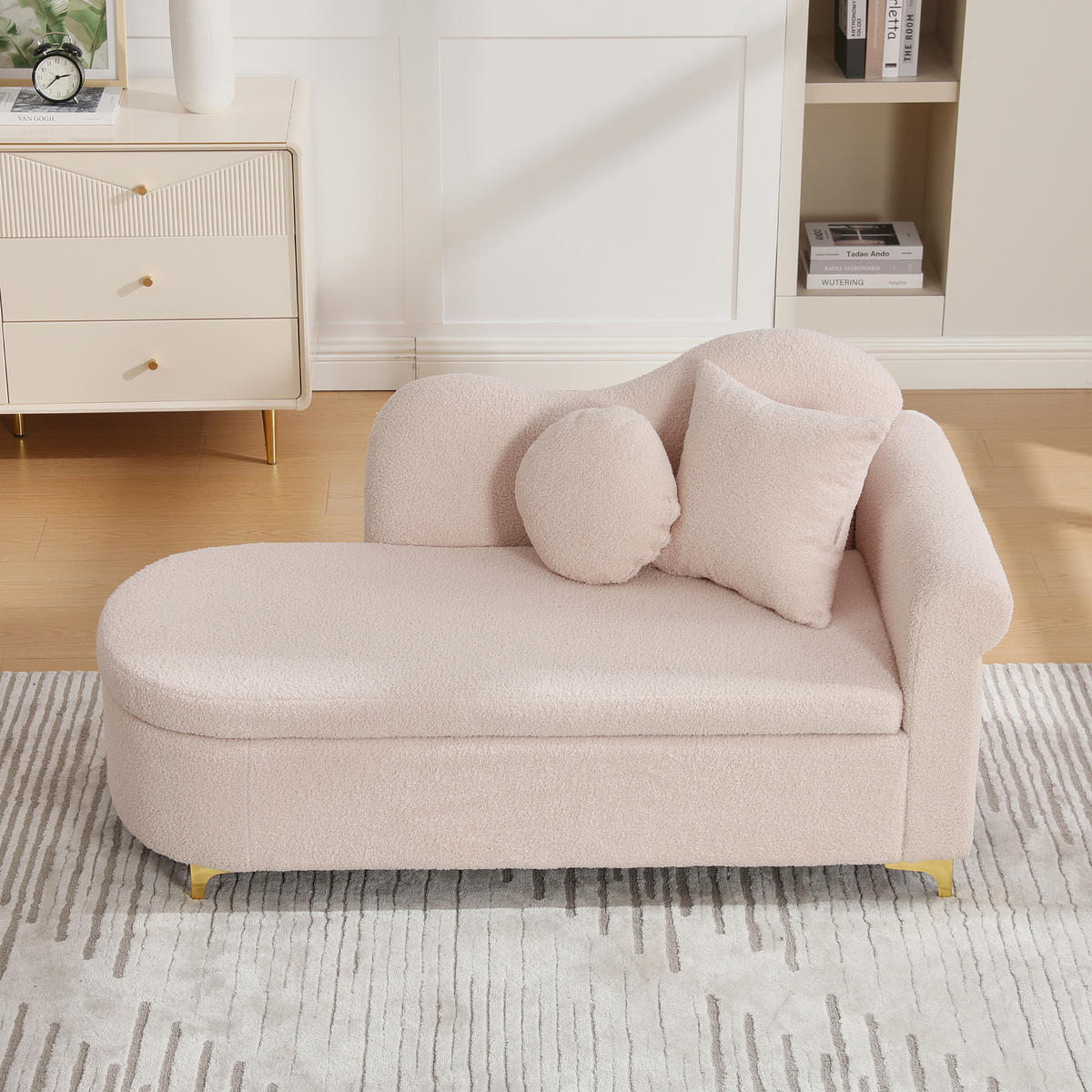 RÉCAMIERE Teddystoff Hellrosa mit Stauraum und mit Kissen - Hellrosa, Holzwerkstoff/Textil (134/70/64cm) - WISHDOR