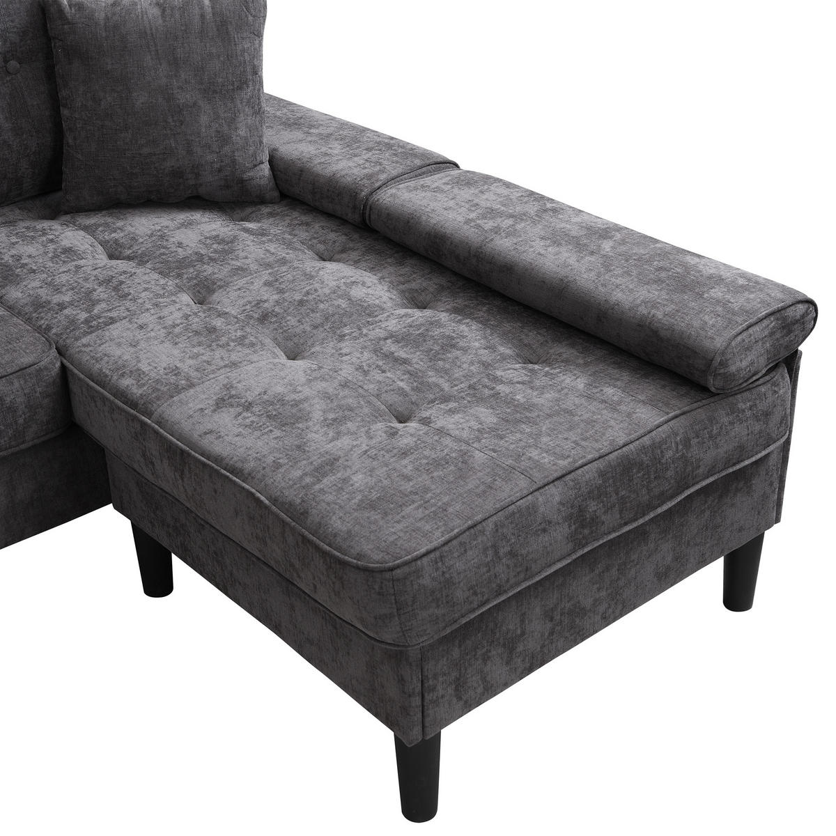 ECKSOFA 3-Sitzer Chenille Antikgrau mit Hocker und Kissen - Grau, Holzwerkstoff/Kunststoff (195/149cm) - WISHDOR