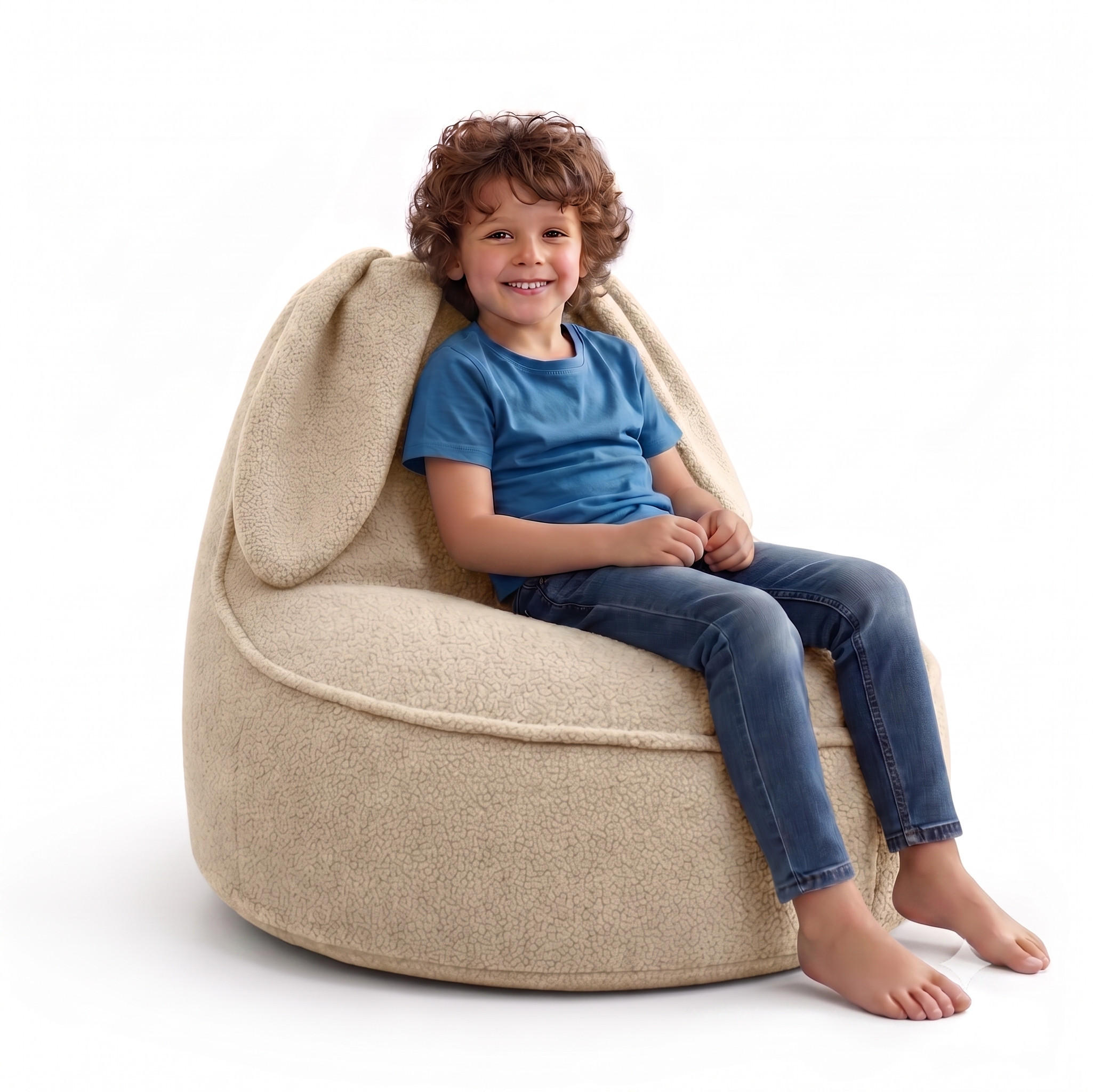 SITZSACK FÜR KINDER Hase 75/75/55 cm, weicher Bouclé 315 g/m², abnehmbarer Bezug, Toasted Almond - Beige, Textil (75/55/75cm) - Dreamroots