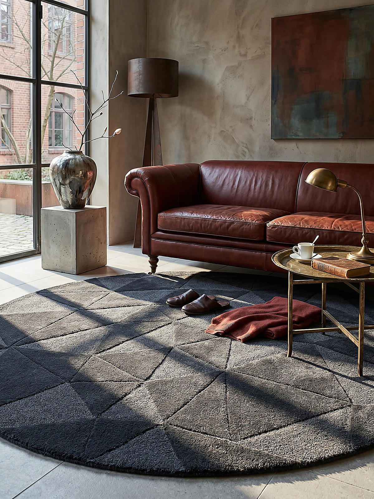 WOLLTEPPICH DEBEN, geometrisch, Anthrazit, Ø 160 cm - Anthrazit, Textil (160/160cm) - KADIMA DESIGN