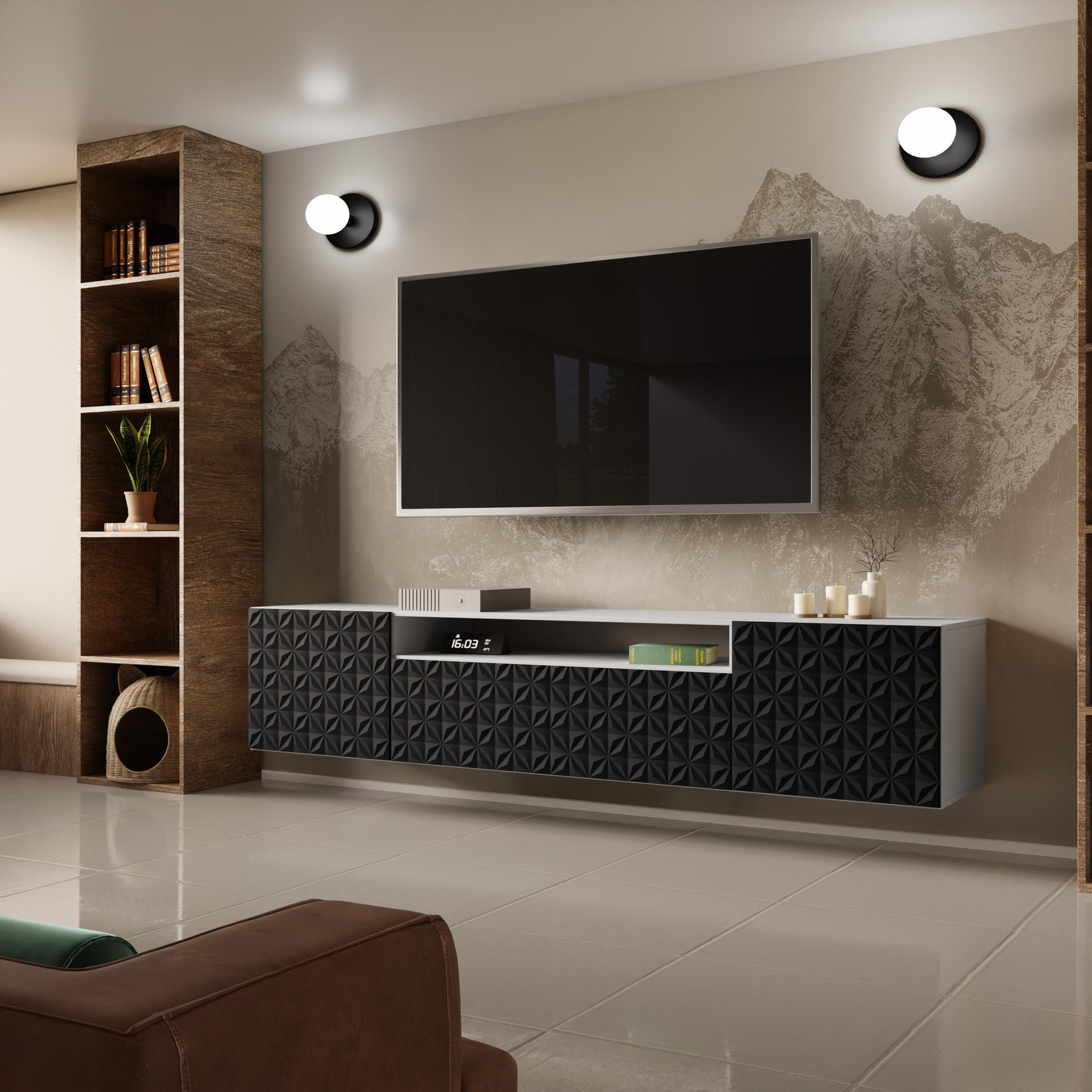 TV-SCHRANK CALI - Schwarz/Weiß, Holzwerkstoff (200/40/41cm) - Meblini