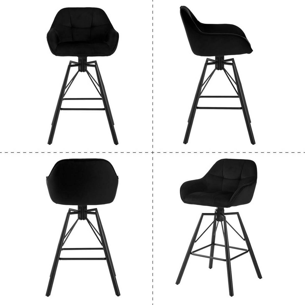 BARHOCKER 4er Set, Samt, Metall, Schwarz - Schwarz, Textil/Metall (51/94.5/53cm) - Woltu