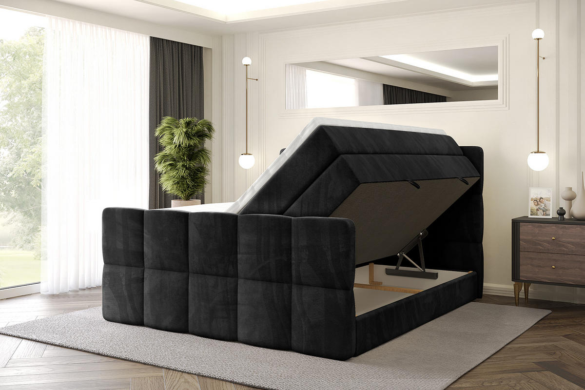 BOXSPRINGBETT mit Matratze und Lattenrost - LIRO-Z KING-160x200 - Schwarz Casablanca - Schwarz, Holzwerkstoff (160/200cm) - ALTDECOR