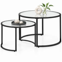COUCHTISCH-SET aus Stahl 70x70x47 cm und Glas Schwarz, 2-teilig, ineinanderschiebbar - Schwarz, Metall (70/70/47.5cm) - IVMEU