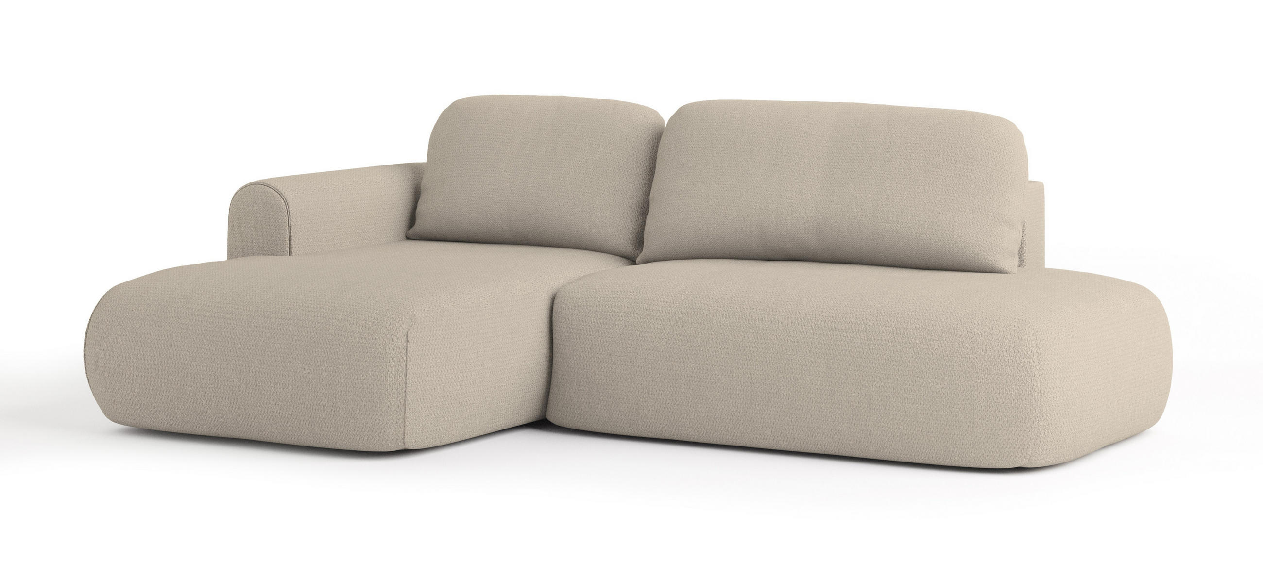 ECKSOFA NUVIRA L-S Beige Geflochtener Stoff mit Schlaffunktion - Beige, Holz (279/158cm) - MASSENO