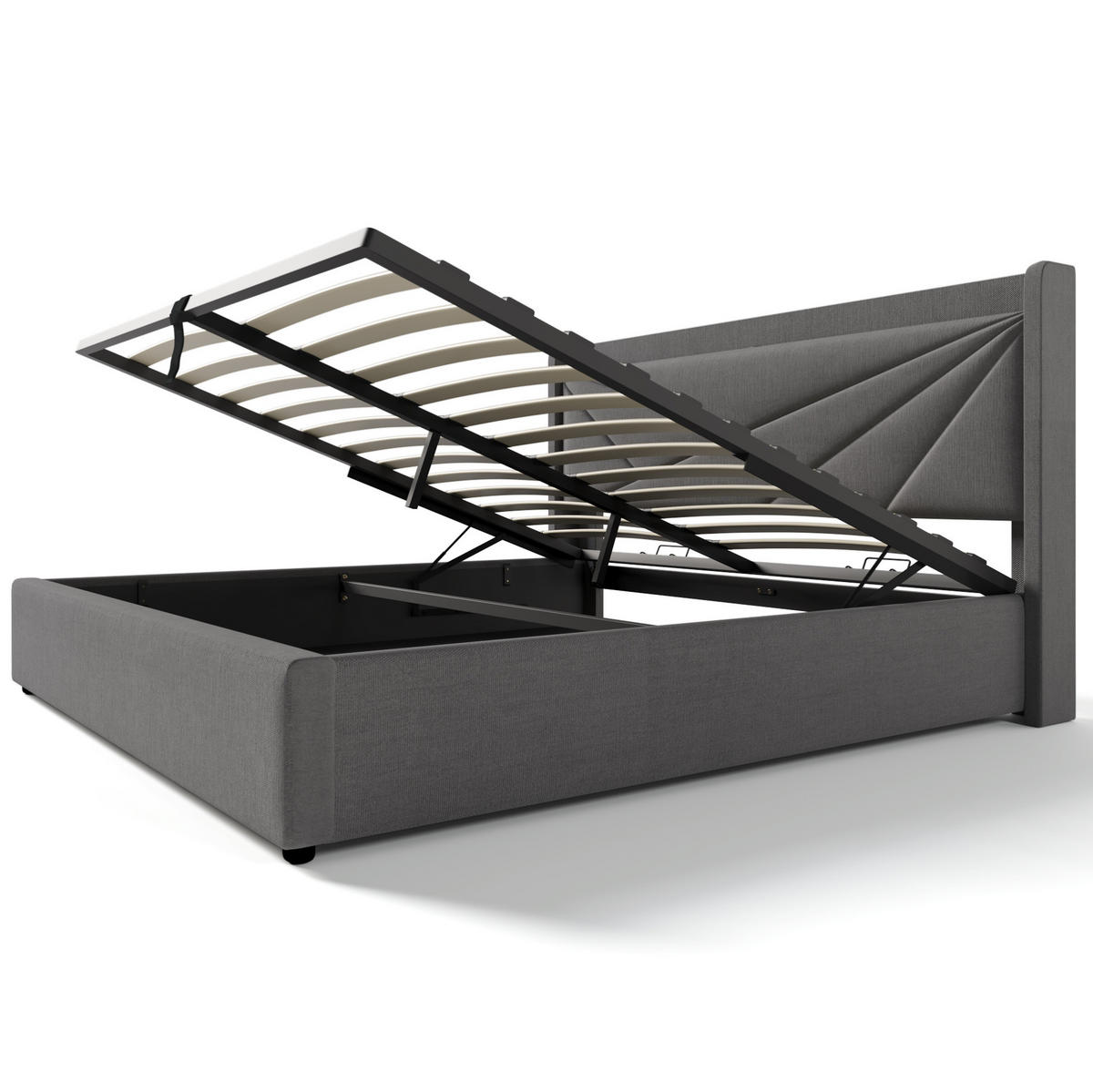 POLSTERBETT 160/200 cm mit Bettkasten, USB-C und gepolstertem Kopfteil - Grau, Textil (160/200cm) - BEAOK