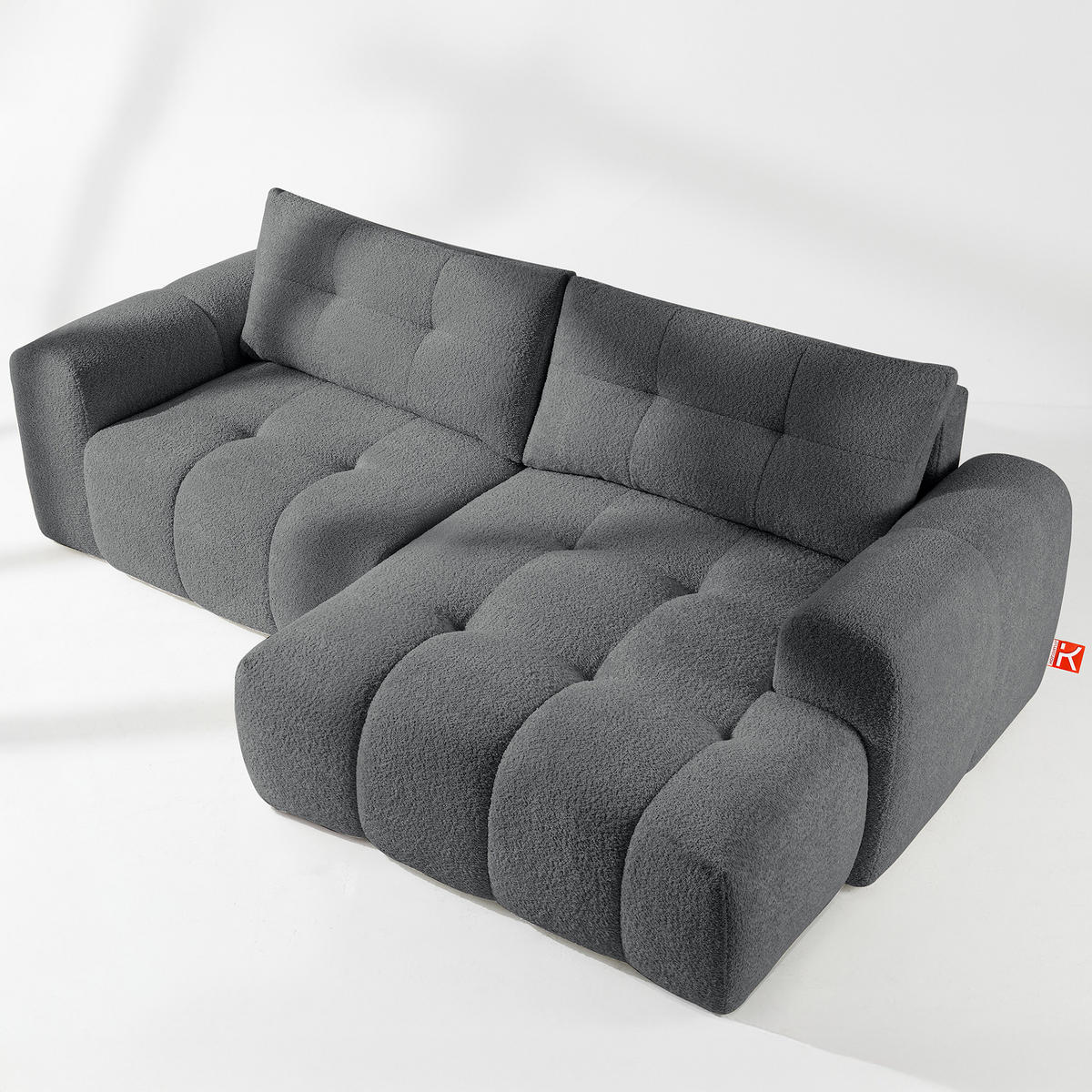 ECKSOFA RECHTS RAVIA, Bouclé, Dunkelgrau - Dunkelgrau, Holz/Textil (256/104cm) - KONSIMO®