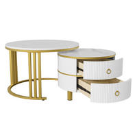 COUCHTISCH-SET 70/70/46 + 50/50/40 cm in Weiß mit Marmordekor und 2 Schubladen - Goldfarben/Weiß, Holzwerkstoff (70/70/46cm) - Flora Grace