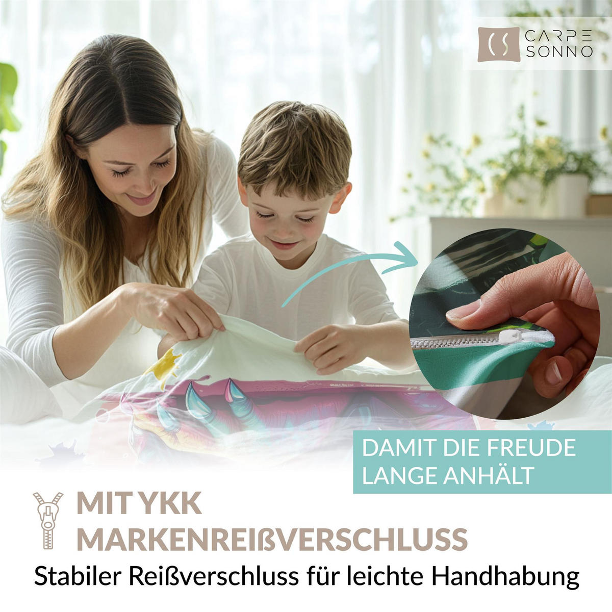 KINDERBETTWÄSCHE 135x200 cm Dino Dinosaurier aus 100% Baumwolle - Leuchtet um Dunkeln - Grün, Textil (135/200cm) - Carpe Sonno