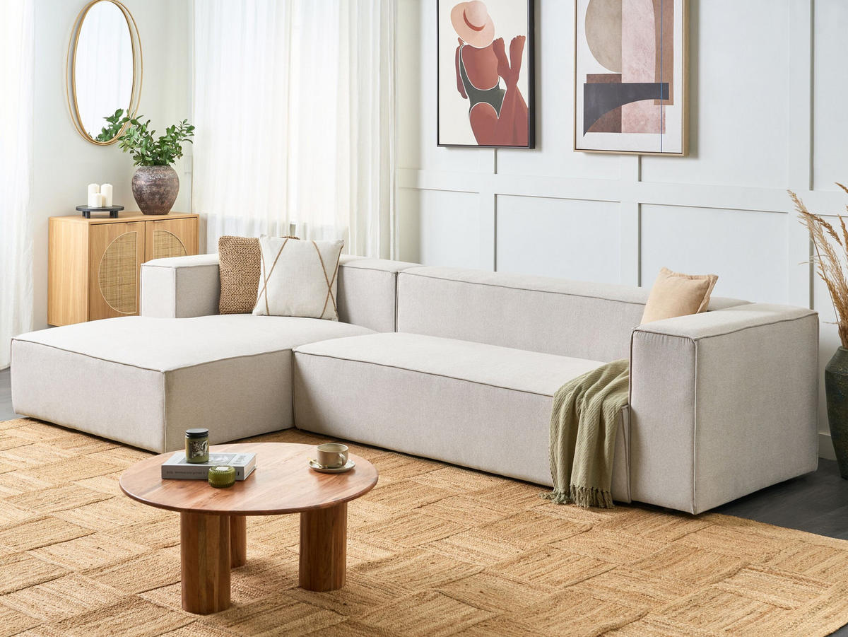 3-SITZER-ECKSOFA hellbeige linksseitig Vernon - Beige, Textil (330/178cm) - Beliani