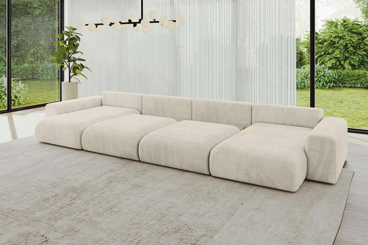 WOHNLANDSCHAFT mit Schlaffunktion ESKAR-U2-464x176x84cm Beige - Beige, Holzwerkstoff/Kunststoff (176/72/464cm) - ALTDECOR