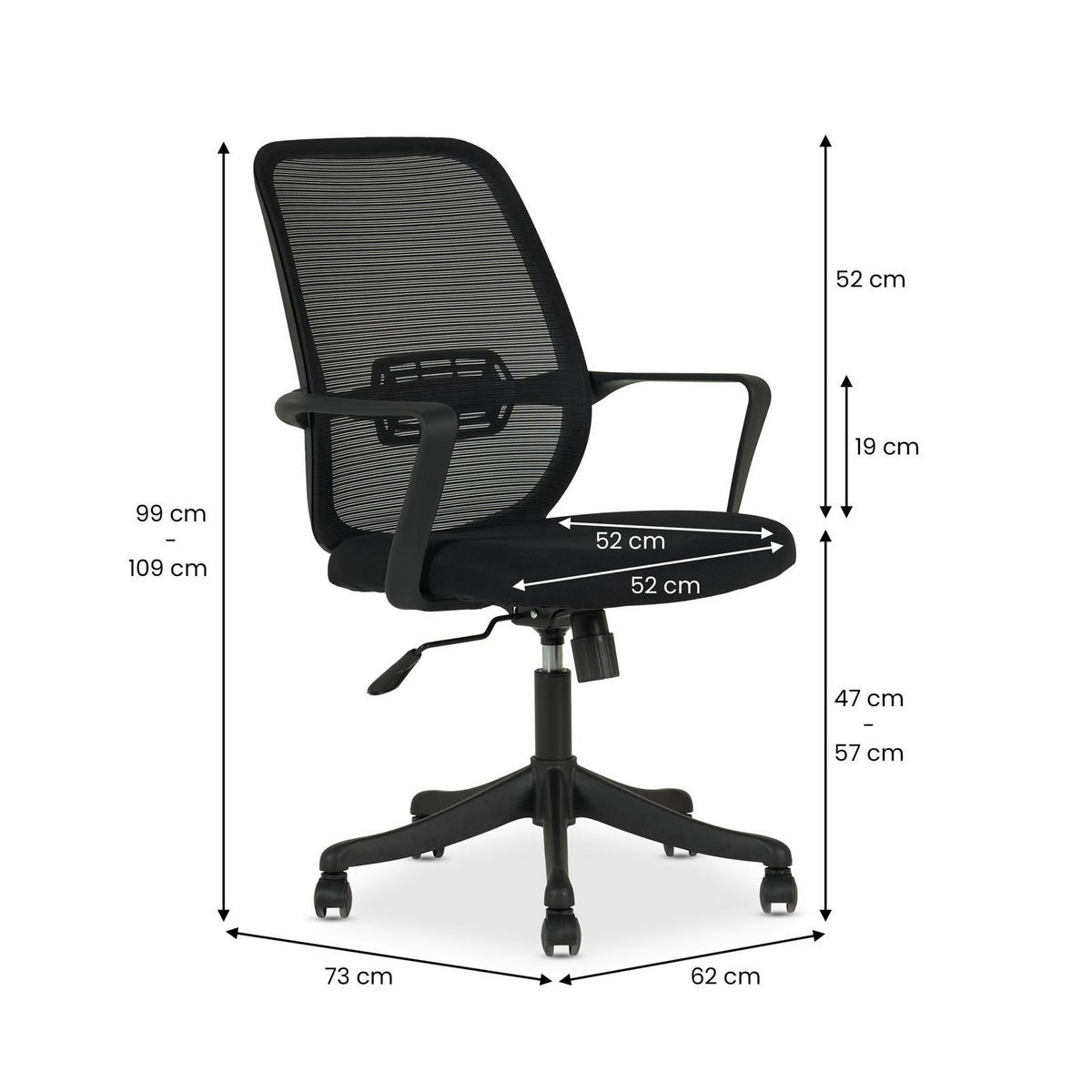 BÜRODREHSTUHL MOLLIS - Schwarz, Textil (63/98/63cm) - IDIMEX