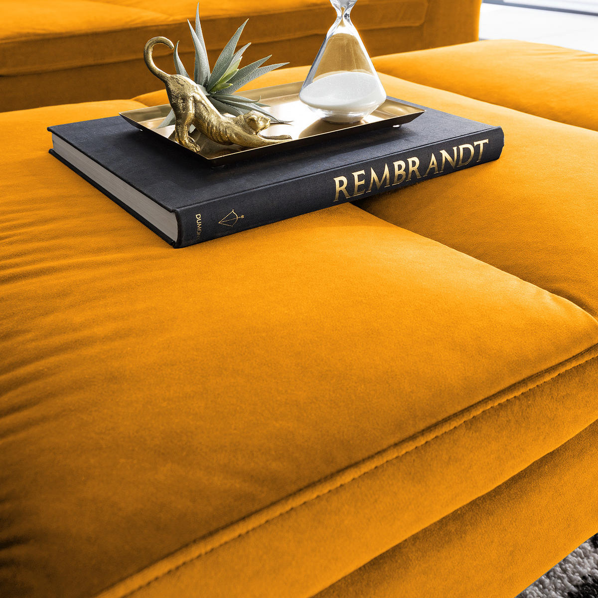 POLSTERHOCKER - Chromfarben/Gelb, Textil/Metall (108/40/69cm) - home24