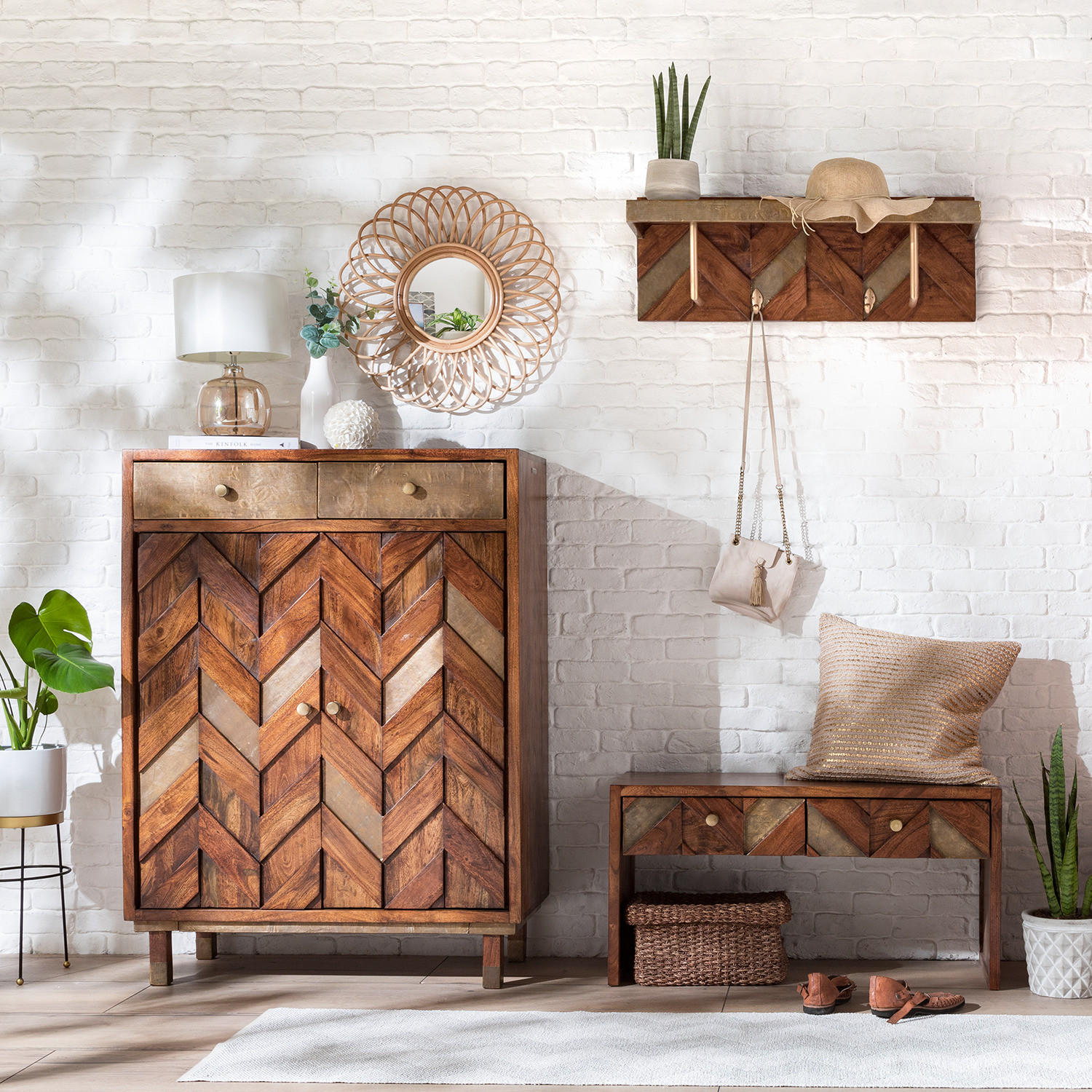 SCHUHKOMMODE - Akazie massiv / Metall - Braun/Akaziefarben, Holz (88/120/40cm) - home24