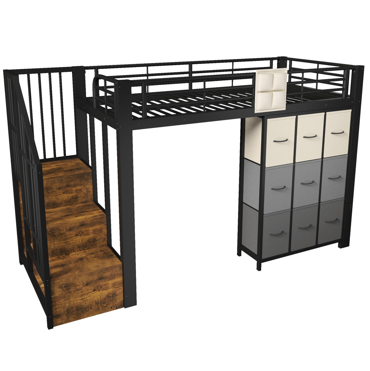 HOCHBETT 90/200 cm Schwarz aus Metall mit Schubladen und Kleiderstange - Schwarz, Metall (90/200cm) - MIVRAY