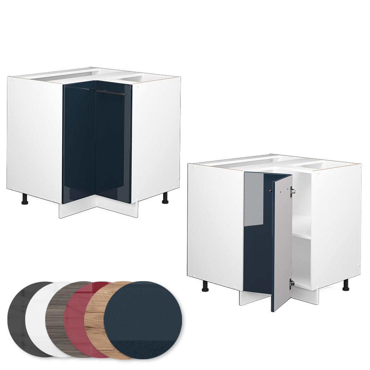 ECKUNTERSCHRANK Fame-Line Dunkelblau Hochglanz 80.5 cm, AP Marmor - Weiß/Dunkelblau, Holzwerkstoff (80.5/82/60cm) - Vicco