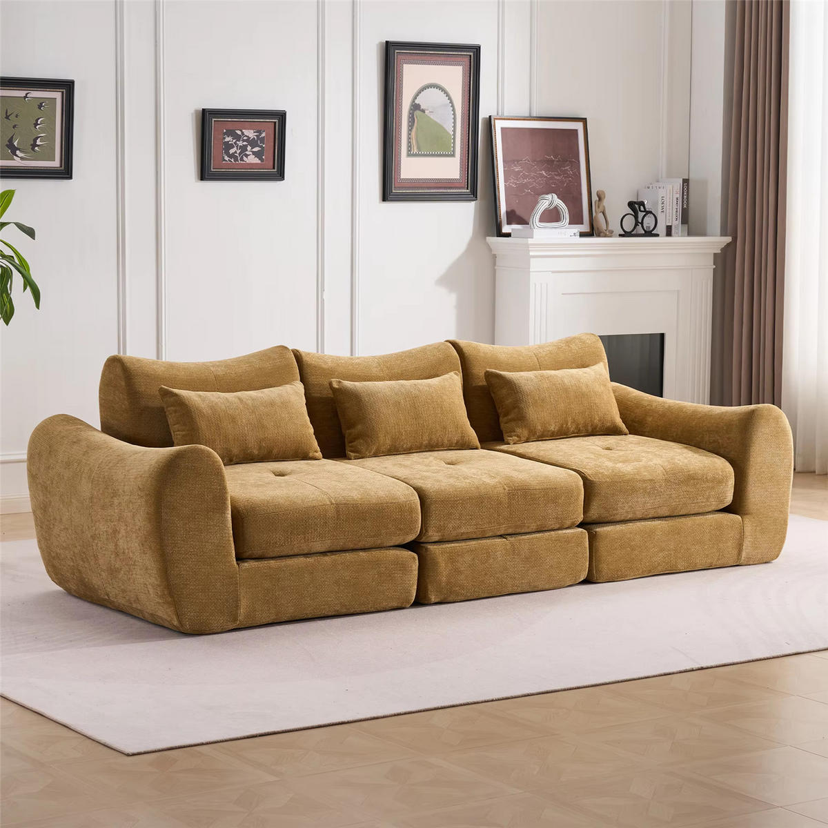 SCHLAFSOFA 3-Sitzer aus Chenille, Weiches Klappsofa ohne Montage, Gelb - Gelb, Textil (262/78/97cm) - Kaket