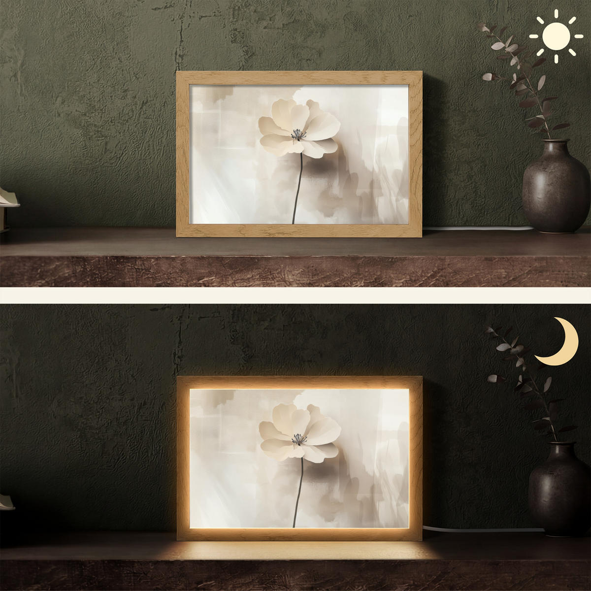 TISCHLEUCHTE Blume - Beige - Farbe - Schatten 30x20 cm - Alteiche, Holzwerkstoff (8/30/20cm) - OnlyWow
