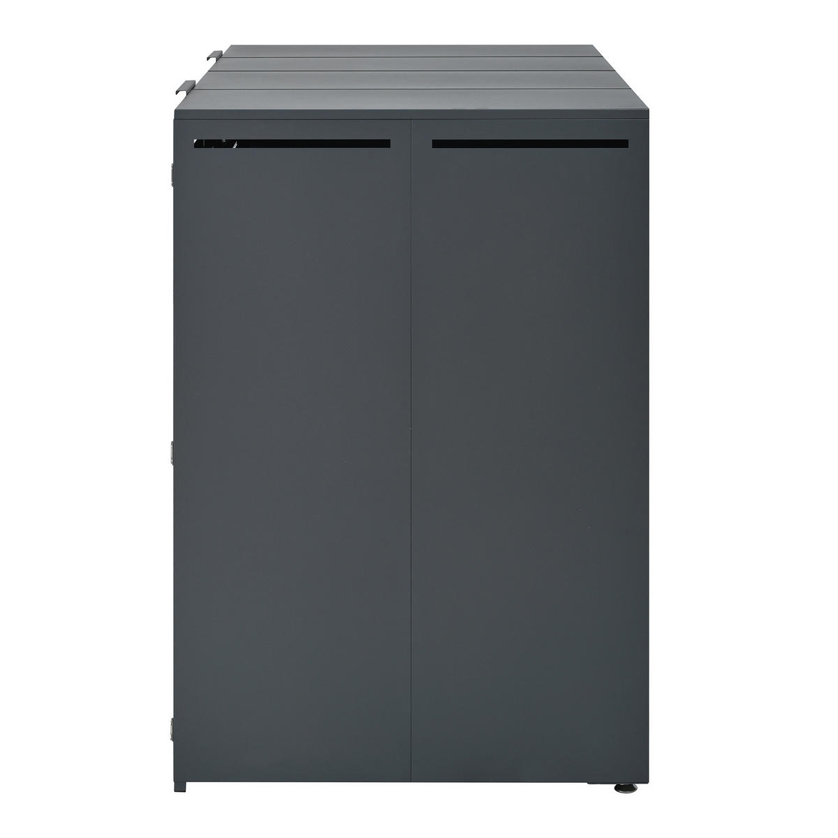 MÜLLTONNENBOX aus Stahl in Grau Holzoptik mit Klappdeckel & Schloss 132x80x118,5 cm - Grau, Metall (132/118.5/80cm) - Modfu