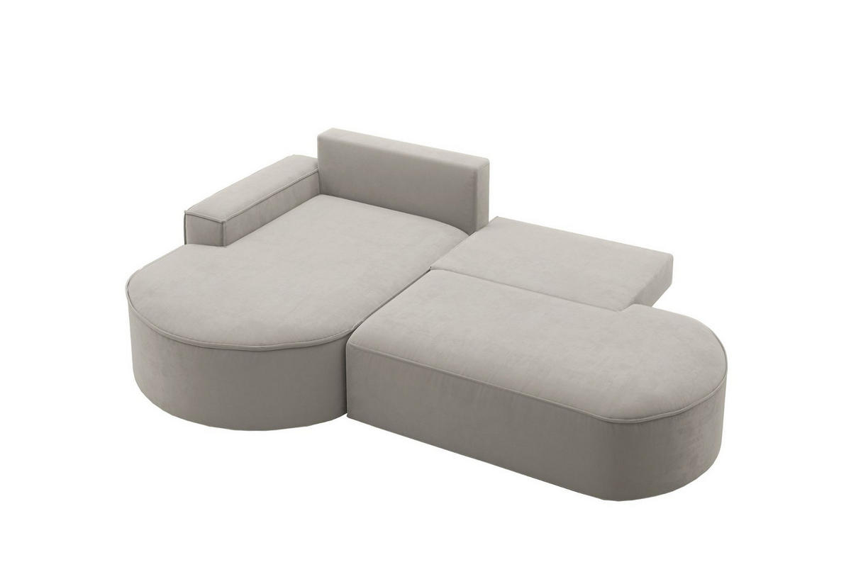 ECKSOFA mit Schlaffunktion und Bettkasten Modena Runden stoff Salvador Hellgrau Links - Hellgrau, Holz/Textil (179/278cm) - Kaiser Möbel