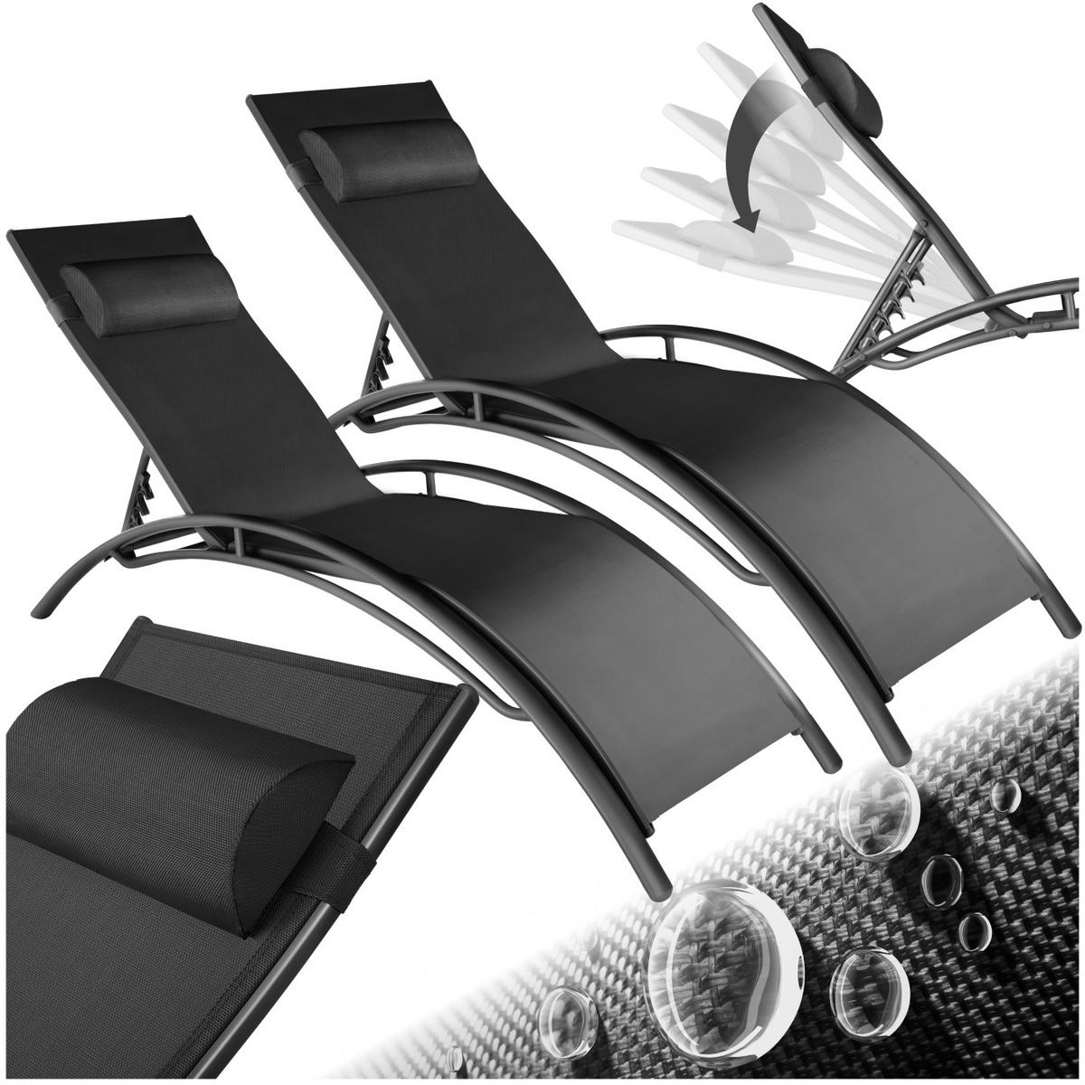 GARTENLIEGE 2er Set Alina,180 x 59 x 50 cm,schwarz - Schwarz, Kunststoff (59/81.5/180cm) - tectake