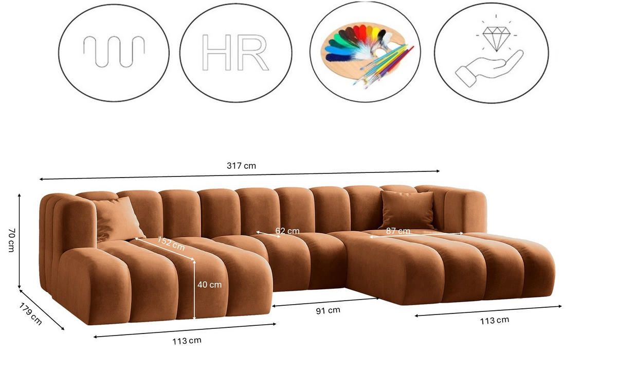 ECKSOFA U-from Grand modular Stoff Salvador Braun - Braun, Holz (317/179cm) - Kaiser Möbel