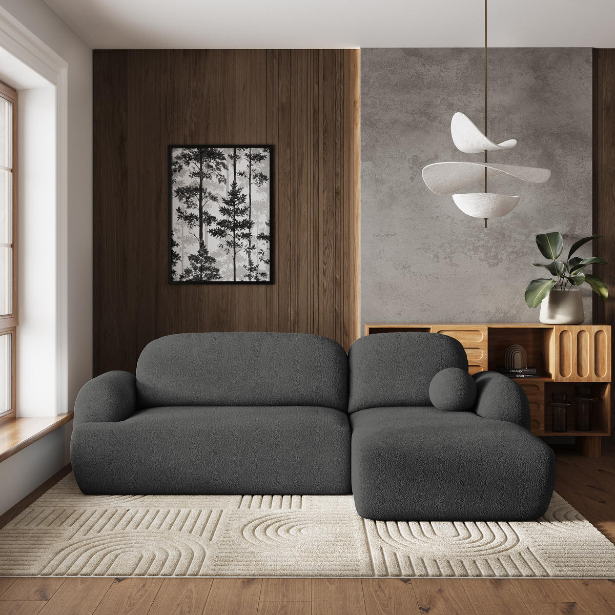 ROHOVÁ SEDAČKA MODENZA šedá - šedá/černá, dřevo/textil (266/148cm) - MASSENO