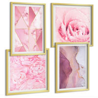 BILDER SET 4er Set - 50x50 cm & 40x60 cm Goldrahmen - Rosa geometrische Pfingstrosen - Goldfarben, Kunststoff (50/50cm) - TULUP