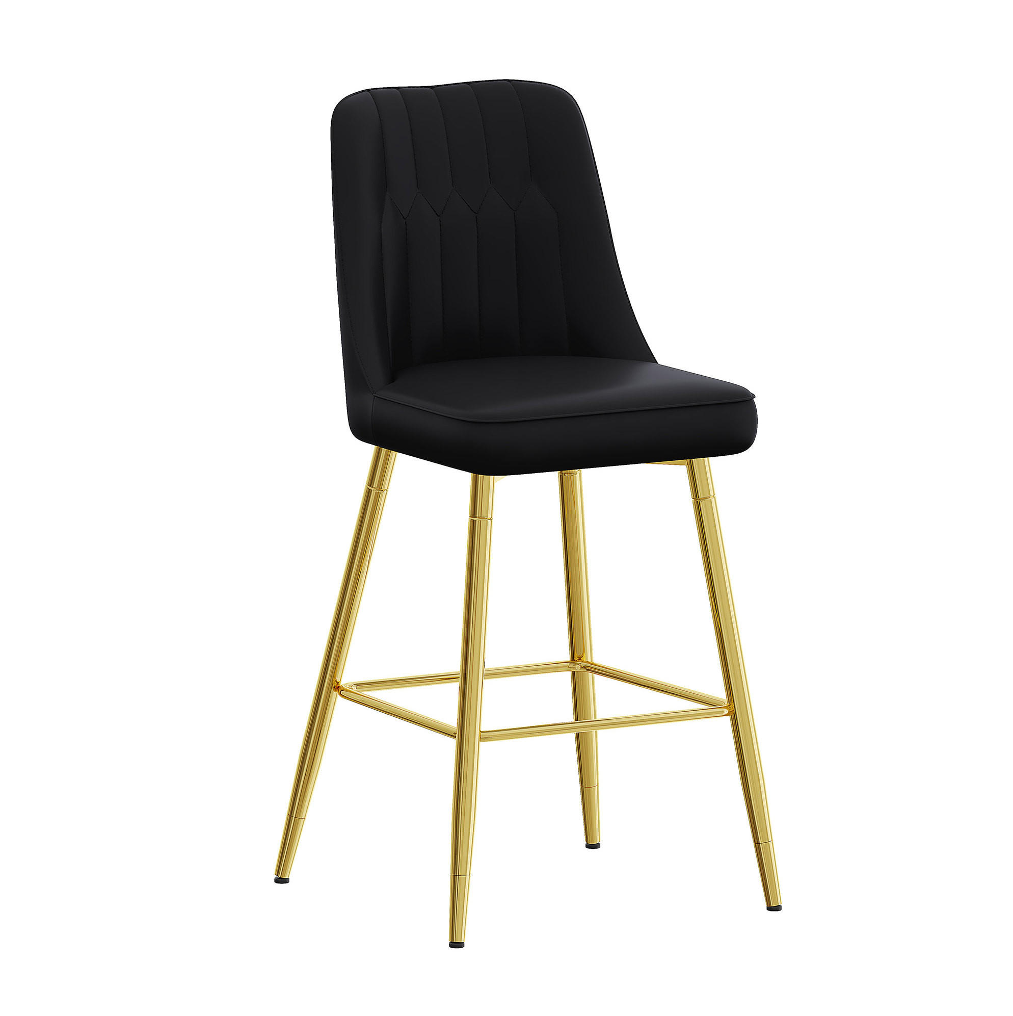 BARHOCKER 2er-Set 100 cm PU-Leder Schwarz mit Metallgestell Goldfarben - Goldfarben, Metall (45/100/42cm) - Meubliv