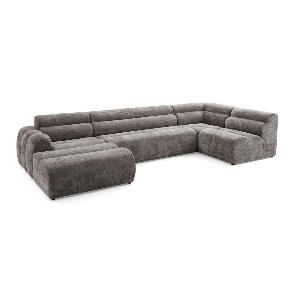 6-SITZER modulares Wohnlandschaft U XXL VEER SET 5 Rechts, 368 x 175 cm, Chenille Webstoff Braun - Schwarz/Braun, Holz/Kunststoff (175/75/368cm) - Muffo