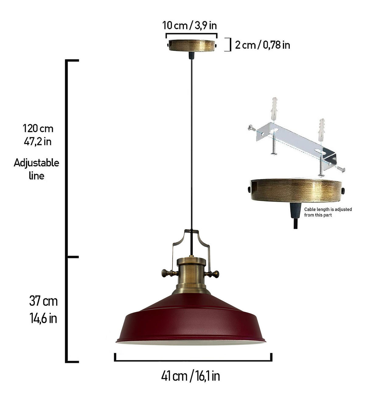 PENDELLEUCHTE Asletl 40/30 cm - Dunkelrot, Metall (40/30cm) - Bamyum