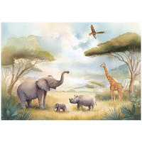 FOTOTAPETE Kinderzimmer Dschungel Safari Tiere 350x250 - Multicolor, Papier (350/250cm) - Wallarena