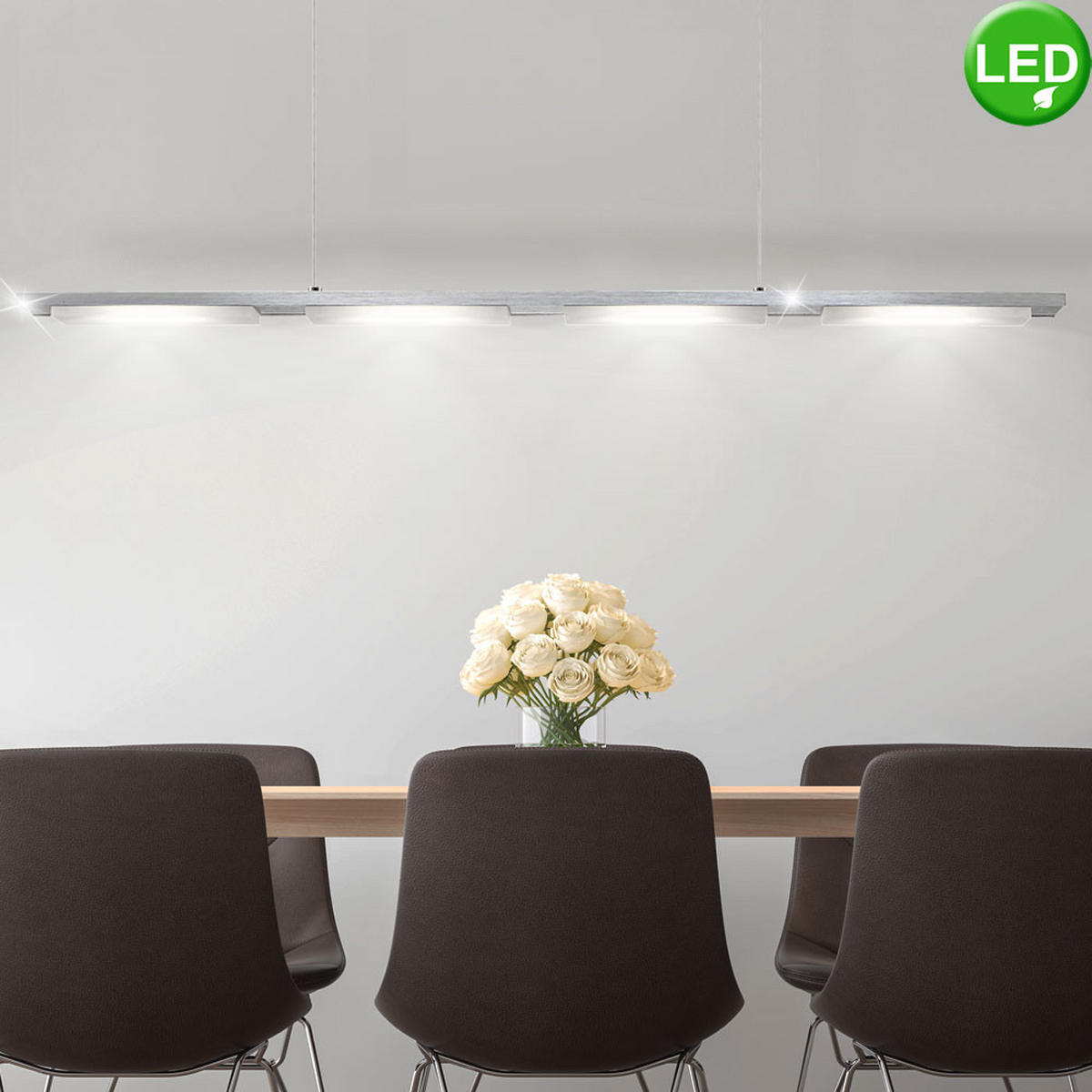 LED HÄNGELEUCHTE LAZIO Aluminium Silber - Silberfarben, Metall (93/7/120cm) - Globo Lighting