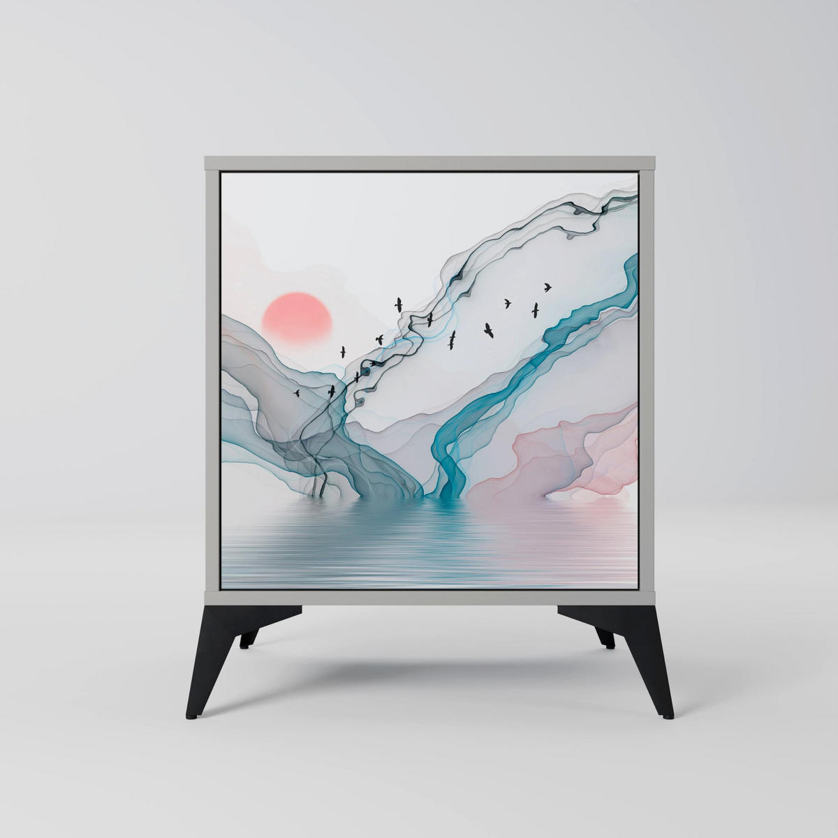 SIDEBOARD VELVET CROSSING, Grau, 57,5x42x75,5 cm, Goldfarbene Metallfüße - Goldfarben/Multicolor, Holzwerkstoff/Metall (57.5/75.5/42cm) - SpaceRebels