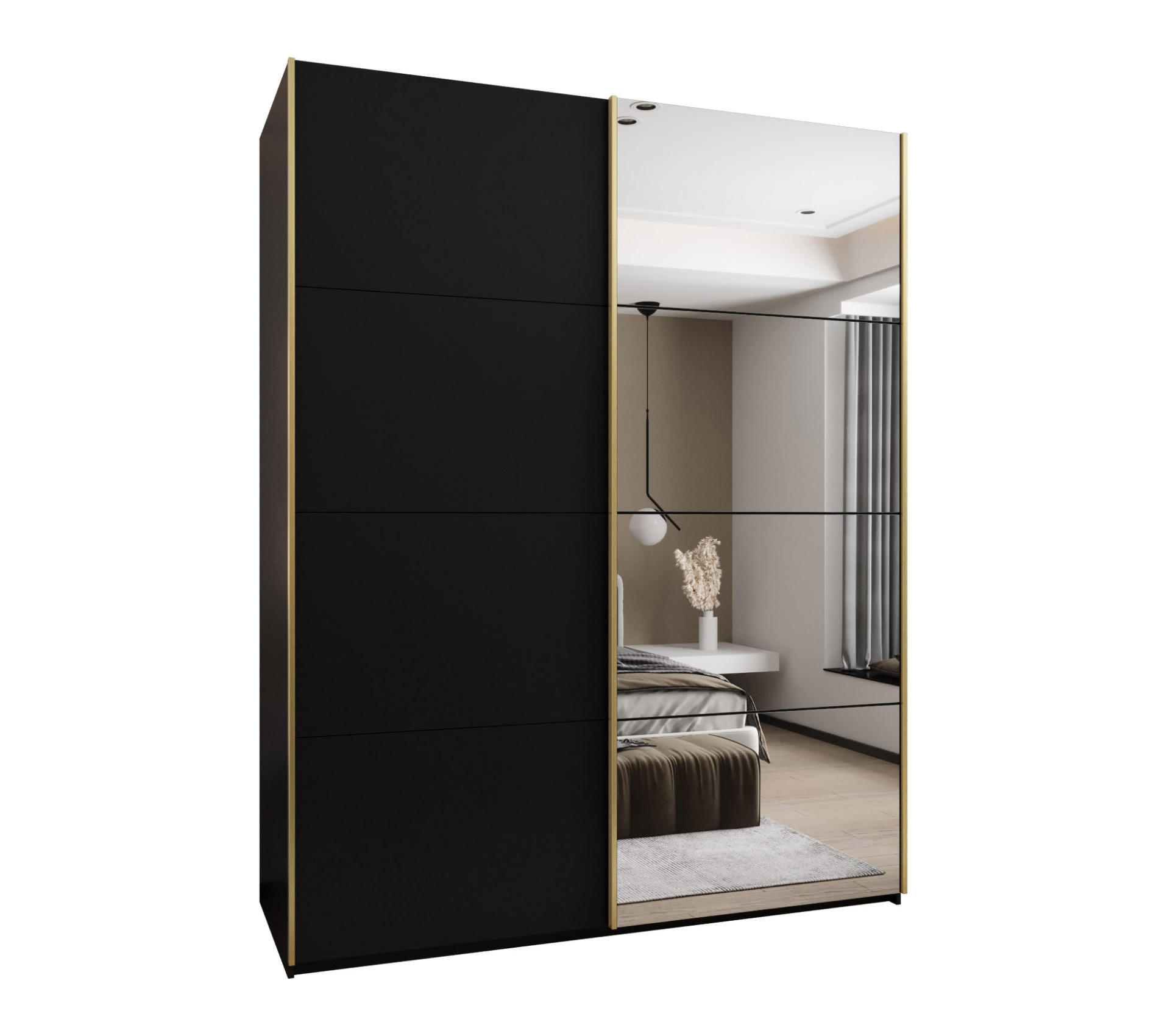 SCHWEBETÜRENSCHRANK 245,5/200/64 2-türig - Goldfarben/Schwarz, Holz/Metall (200/245/64cm) - Abiks Möbel