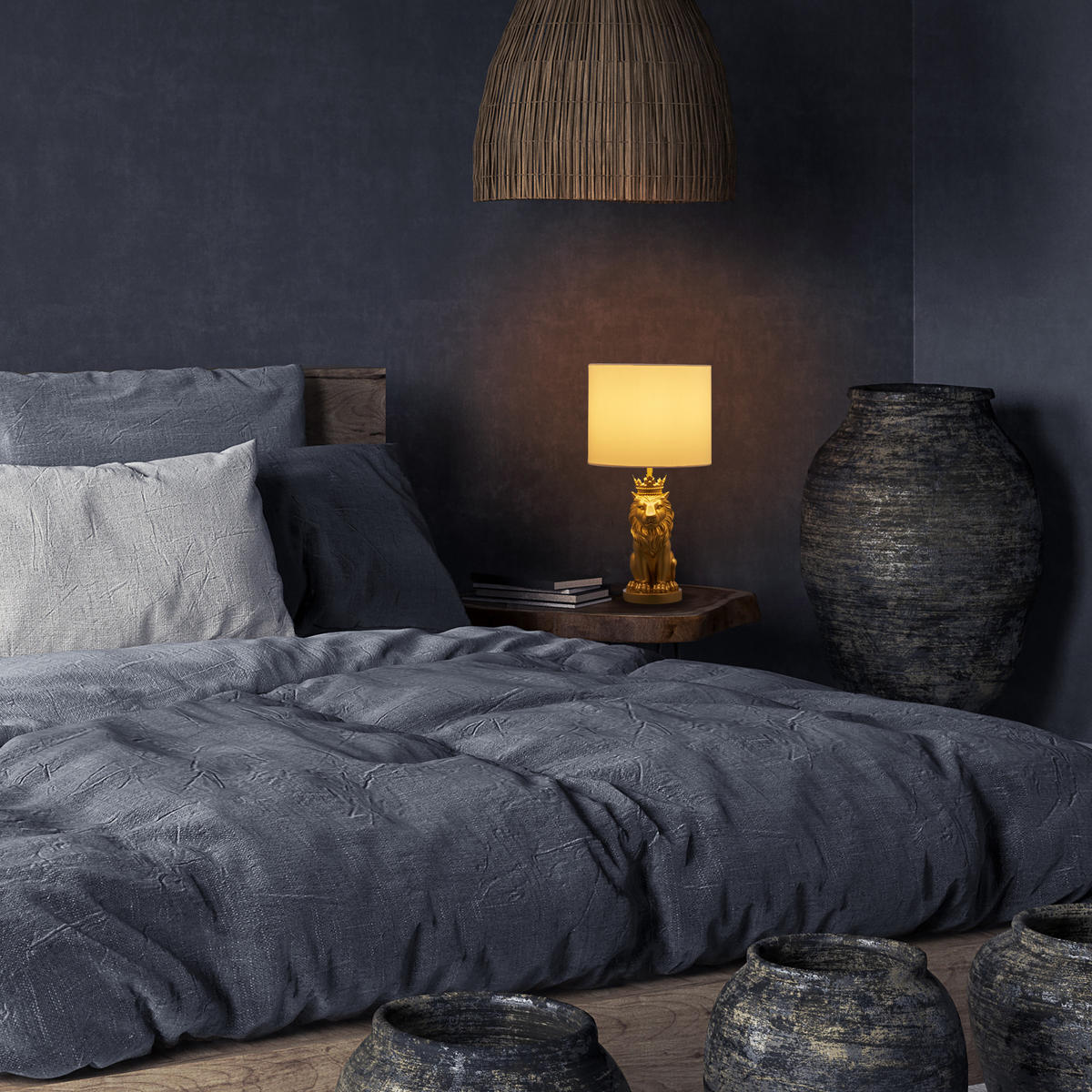 TISCHLAMPE Löwe - Multicolor, Kunststoff/Textil (25/25/47.5cm) - Relaxdays
