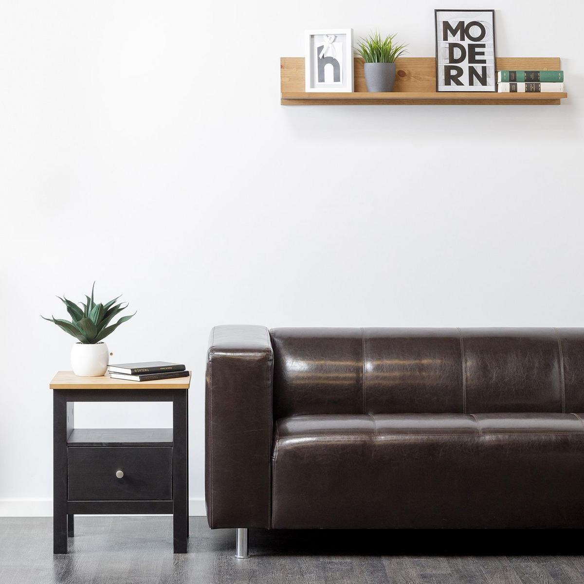 NACHTTISCH Massivholz 37/45/55 cm - Hellbraun/Schieferfarben, Holz (45/55/37cm) - hagge home