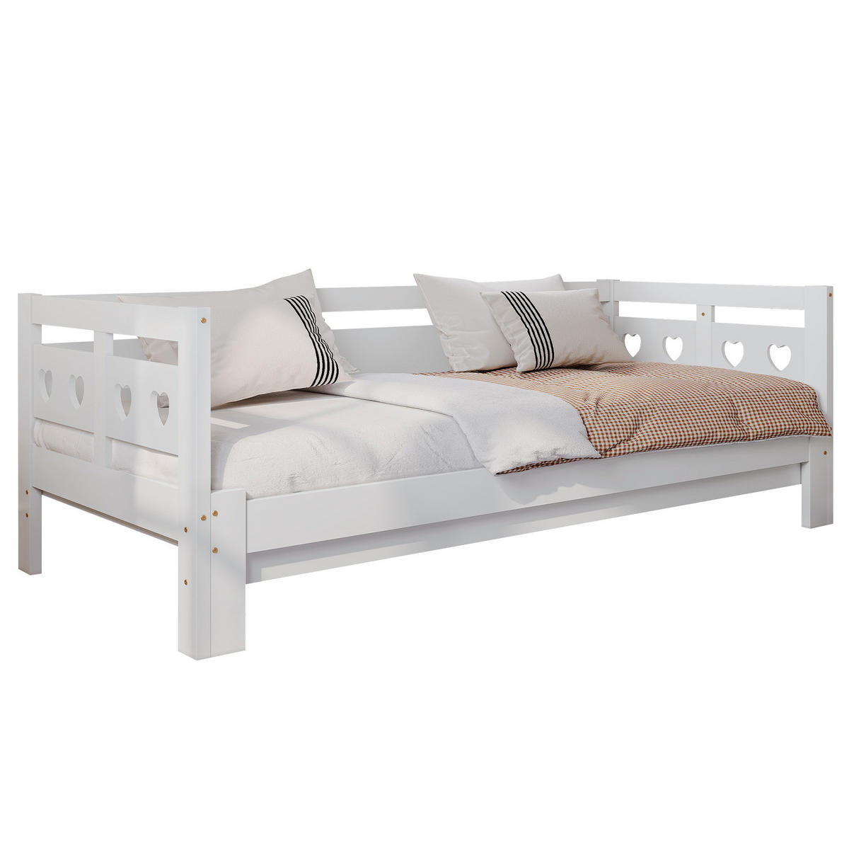OBLAZINJENA postelja iz lesa, 98-187/196/66 cm bela, izvlečna z 2. ležiščem - bela, leseni material (90/190cm) - BEAOK