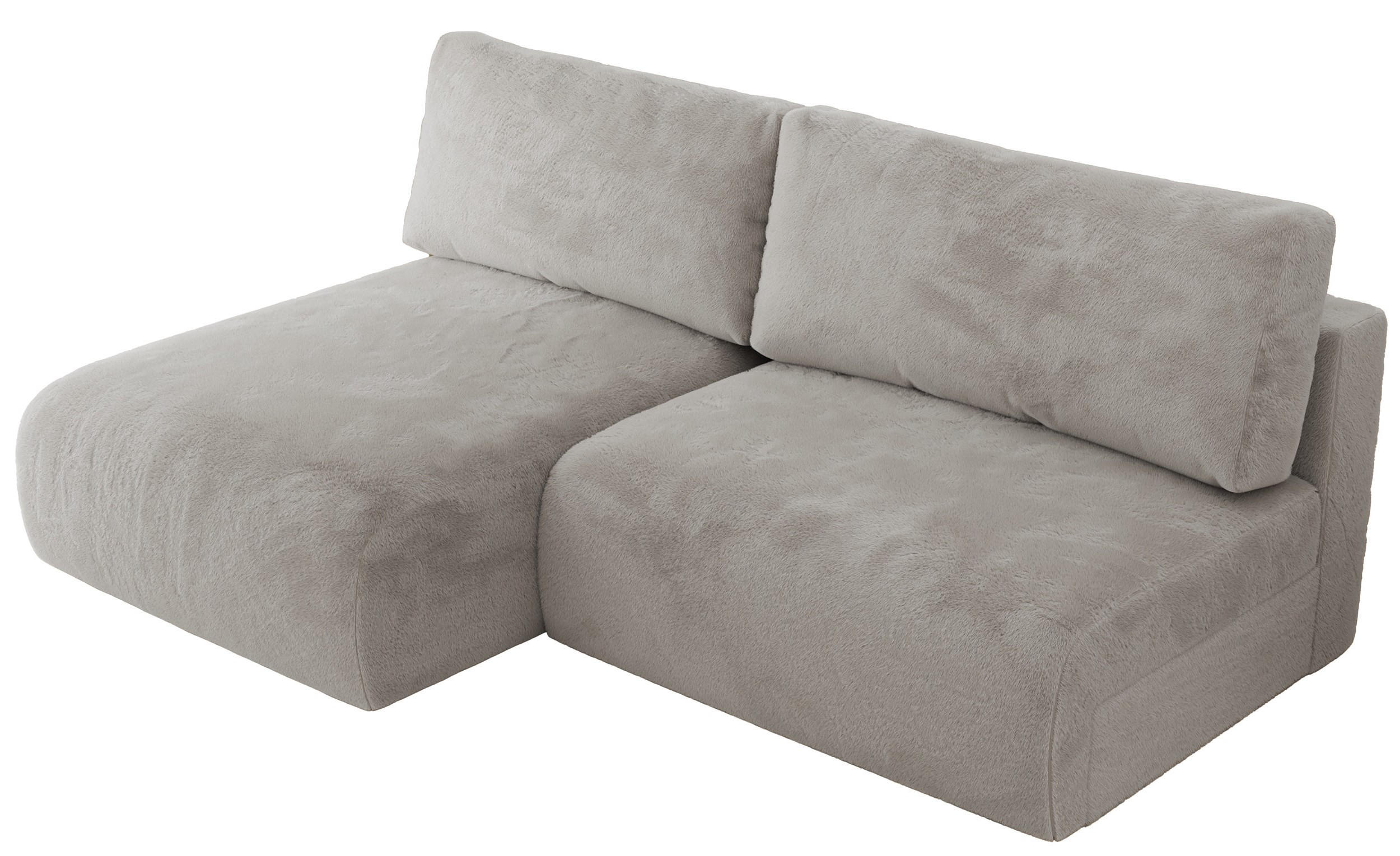 ECKSCHLAFSOFA VIVO L Hellgrau Plüsch - links - Hellgrau/Schwarz, Kunststoff/Textil (223/150cm) - MKS