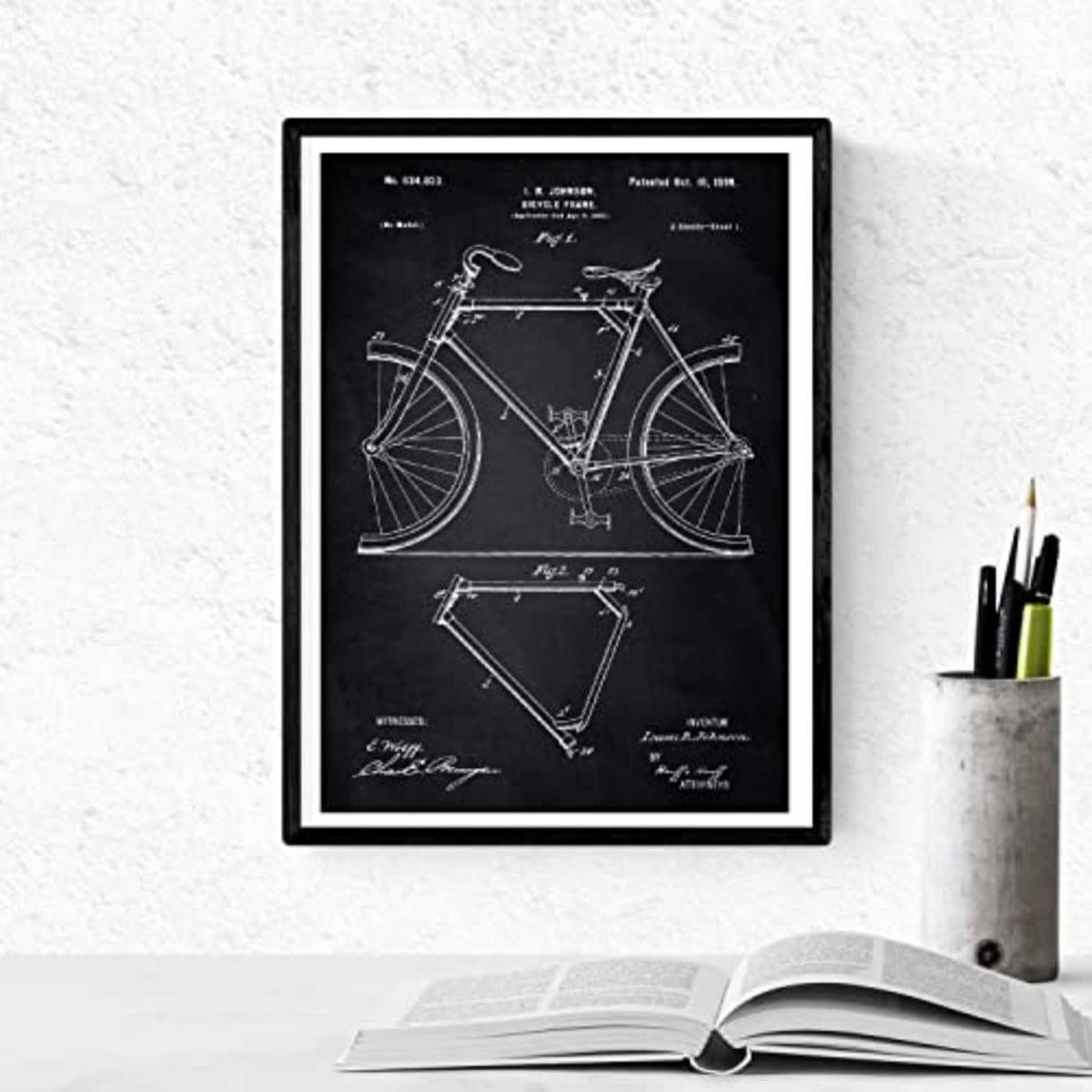 POSTER Set mit 4 Schwarz Fahrrad Patent A4 Rahmenlos - Klar, Papier (29.7/3cm) - Nacnic