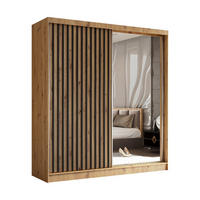 SCHWEBETÜRENSCHRANK Erika 200 cm mit Lamellen und Spiegel 2-türig, Artisan, Artisan, Lamelle schwarz - Schwarz/Eiche Artisan, Kunststoff (200/216/51cm) - Margaret Hadas24