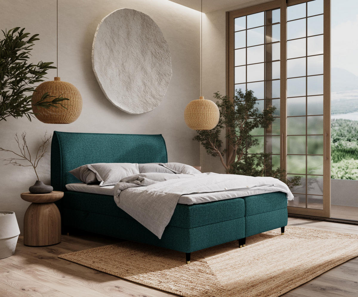 BOXBETT Melba Grün 180/200 cm mit Bonellmatratze - Schwarz/Grün, Holz/Holzwerkstoff (180/200cm) - Maison de Reve