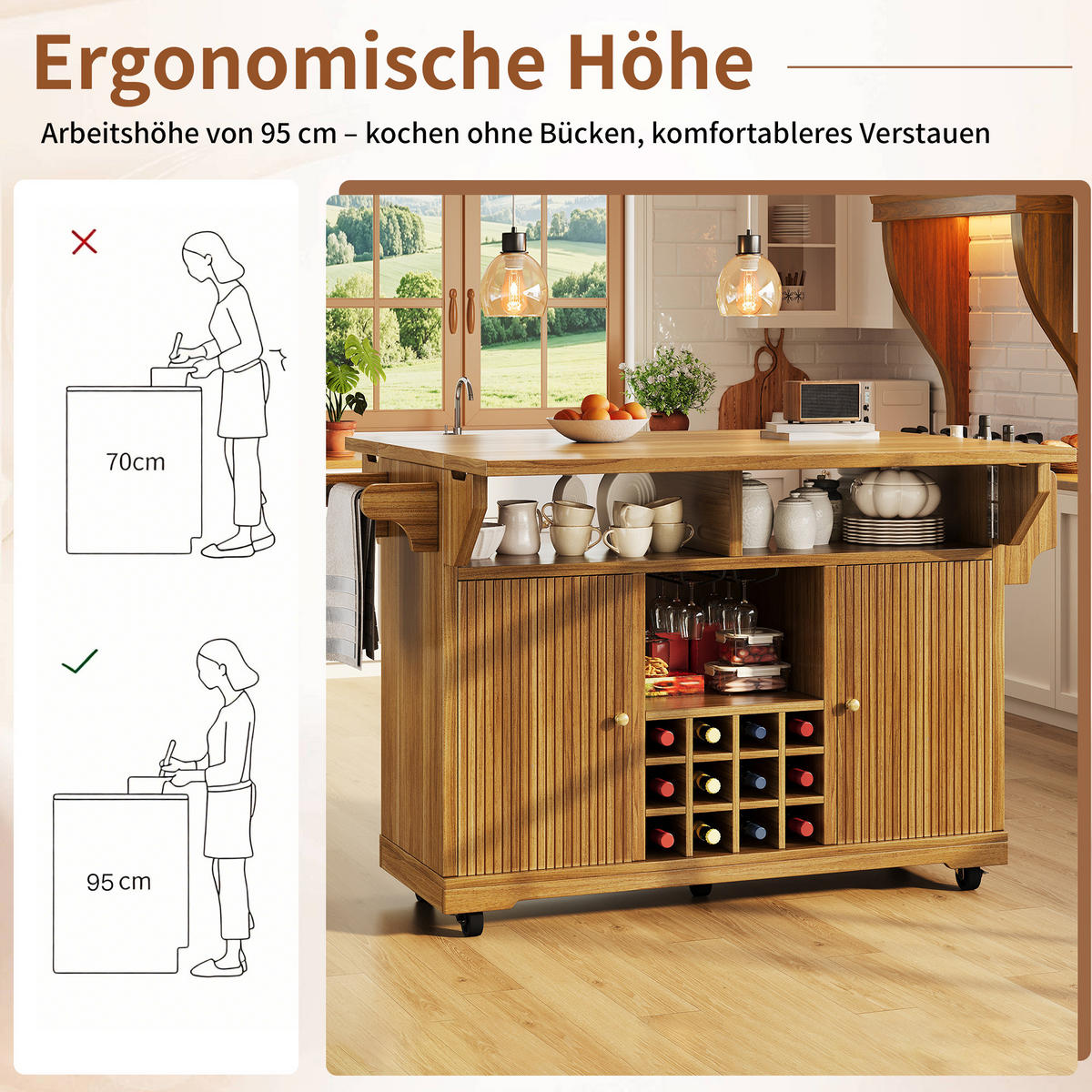 KÜCHENINSEL Weinregal Stauraum Dunkelbraun - Dunkelbraun, Holzwerkstoff (142.5/95/80cm) - FLIEKS